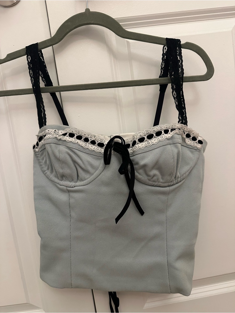 With Jean Light Gray Bustier Cami with Black Lace Straps